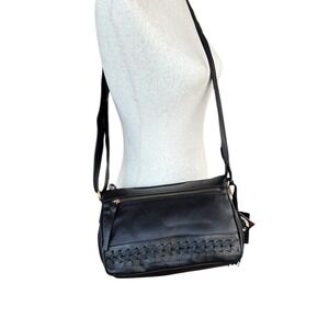 Great American Leather Works Black Leather Crossbody Bag Tassel Whipstitch